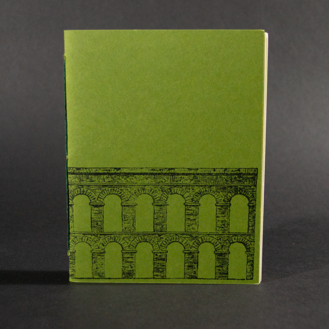 An aqueduct is on the cover of this green octavo pamphlet book