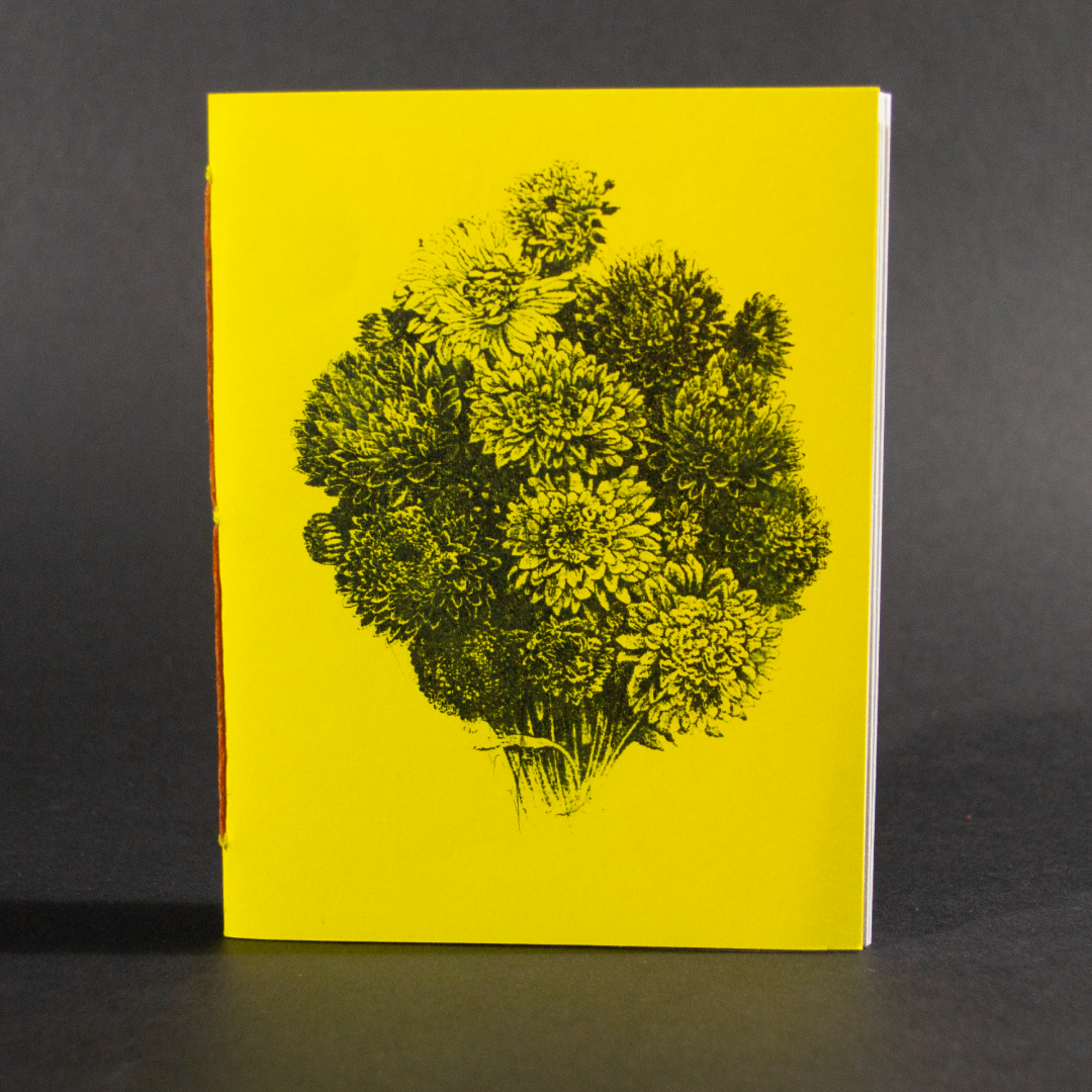 A bouquet of flowers is on the cover of this yellow octavo pamphlet book