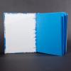 View of the end pages and the blue card stock pages of blue floral octavo Coptic bound journal