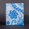 The front cover of blue floral octavo Coptic bound journal